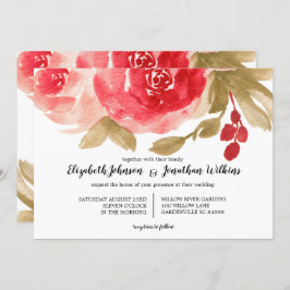 Elegante Red Watercolor Rose Hochzeit Einladung