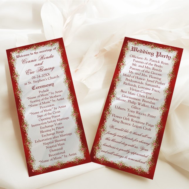 Elegante Red White Gold Filigree Wedding Programm (Von Creator hochgeladen)