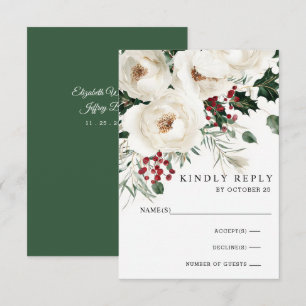Elegante Red White Winter Christmas RSVP Karte