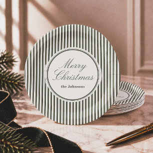 Elegante redaktionelle gestreifte Frohe Weihnachte Pappteller