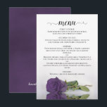 Elegante Reflektion der Lila Rose von Amethyst Hoc Menükarte<br><div class="desc">Dieses wunderschöne Hochzeitsmenü besticht durch ein schlichtes,  aber elegantes Design mit einem Schriftstil und einem Single,  der sich in einem Wasserbecken befindet und eine amethystische,  lila Rose darstellt.</div>