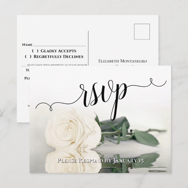 Elegante Reflektion der weißen Elfenbein-Rose Hoch Postkarte (Vorne/Hinten)