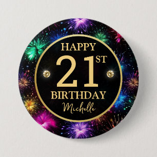 Elegante Regenbogen-Feuerwerke zum 21. Geburtstag Button