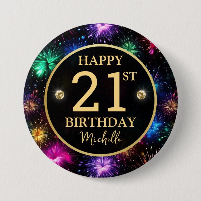 Elegante Regenbogen-Feuerwerke zum 21. Geburtstag Button (Vorderseite)