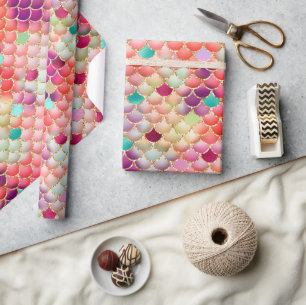 Elegante Regenbogen Glitter & Folie Meerjungfrau S Geschenkpapier