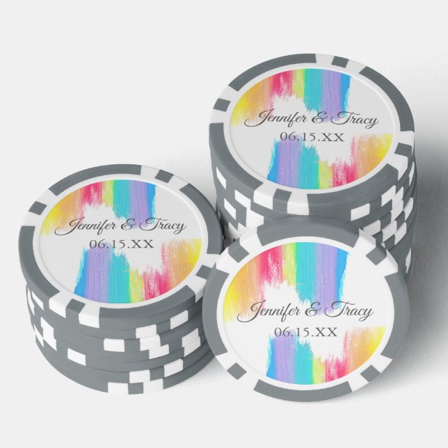 Elegante Regenbogen-Hochzeit Personalisiert Pokerchips (Stapel)