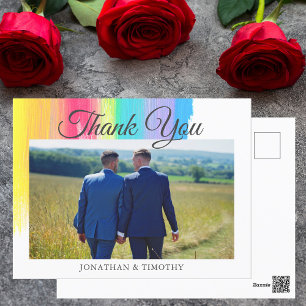 Elegante Regenbogen-Hochzeitsfoto LGBTQ Dankeschön Postkarte