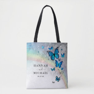 Elegante Regenbogen-Silber- und Blaue Schmetterlin