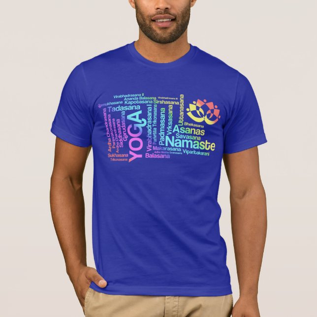 Elegante Regenbogen-Yoga-Namen der Positionen T-Shirt (Vorderseite)