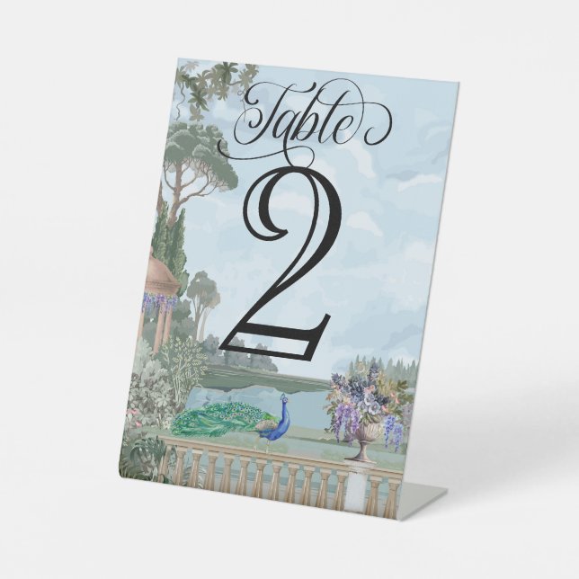 Elegante Regency Era Garden Wedding Tischnummer Sockelschild (Vorderseite)