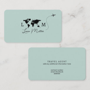 Elegante Reisebüro-Monogramm-Weltkarte&Flugzeug Visitenkarte