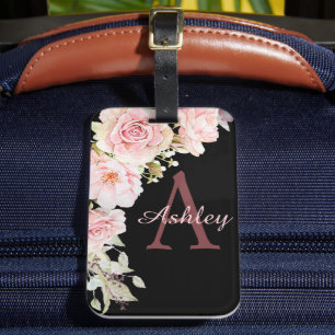 Elegante Reisen Mit Monogramm Rosa Aquarellfarben Gepäckanhänger