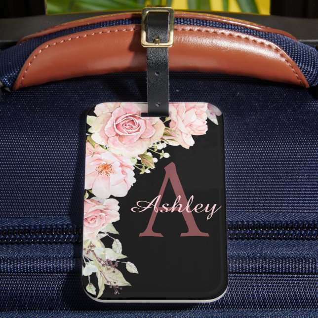 Elegante Reisen Mit Monogramm Rosa Aquarellfarben  Gepäckanhänger (Vorderseite Insitu 2)