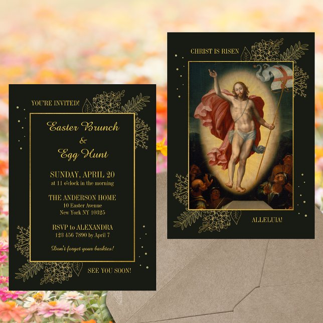 Elegante religiöse Christliche Osterfeiertage Einladung (Elegant Religious Painting Christian Catholic Easter Resurrection Jesus Brunch Egg Hunt Invitation)