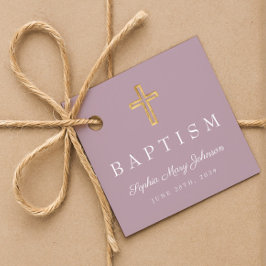 Elegante religiöse Cross Lila Script-Taufe Geschenkanhänger