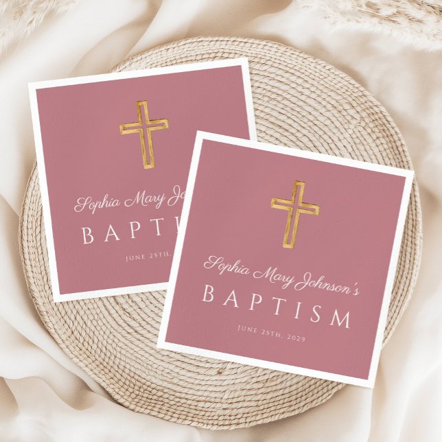 Elegante religiöse Cross-Pink-Girl-Taufe Serviette (Elegant Religious Cross Pink Girl Baptism Napkins)