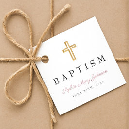 Elegante religiöse Cross Pink Script Taufe Geschenkanhänger