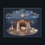 Elegante religiöse Geburt Christlich Feiertagspostkarte<br><div class="desc">Teilen Sie die Botschaft,  dass Ruhm zu Gott in den Höchsten mit Familie und Freunden in dieser Weihnachtszeit. Schönes und elegantes Aquarelldesign mit dem Baby Jesus mit der liebevollen Krippe von Mary und Joseph. Auf der Adressseite finden Sie einen leuchtenden Stern und Ihre personalisierte Nachricht. Elegante Schriftzeichen.</div>