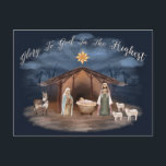 Elegante religiöse Geburt Christlich Feiertagspostkarte<br><div class="desc">Teilen Sie die Botschaft,  dass Ruhm zu Gott in den Höchsten mit Familie und Freunden in dieser Weihnachtszeit. Schönes und elegantes Aquarelldesign mit dem Baby Jesus mit der liebevollen Krippe von Mary und Joseph. Auf der Adressseite finden Sie einen leuchtenden Stern und Ihre personalisierte Nachricht. Elegante Schriftzeichen.</div>