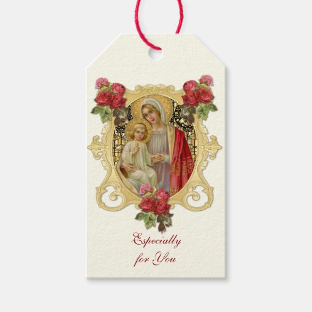 Elegante religiöse Jungfrau Mary Jesus Rote Rosen Geschenkanhänger (Vorderseite)