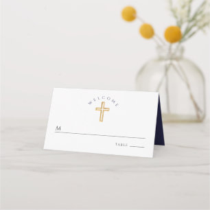 Elegante religiöse Kreuzschiff Blue Boy Taufe Platzkarte