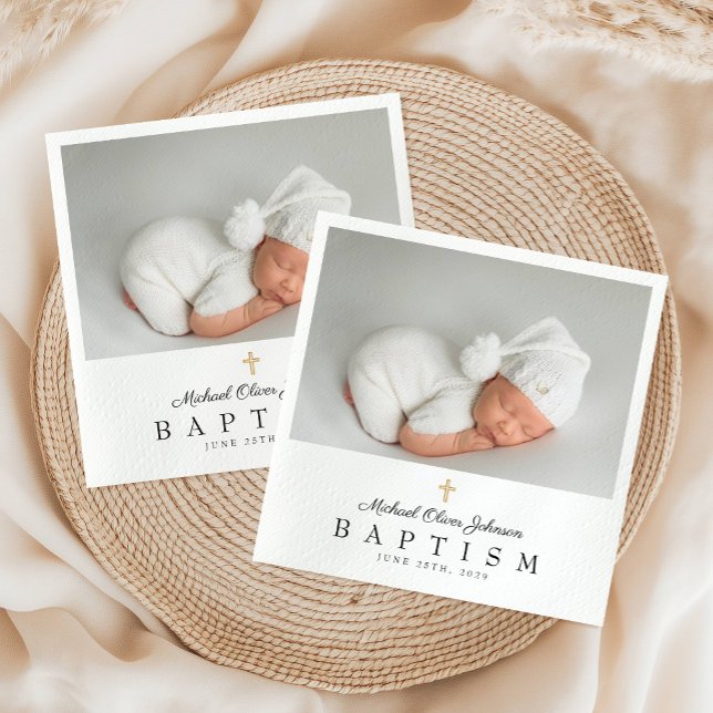 Elegante religiöse Kreuztaufe des Fotos Serviette (Elegant Religious Cross Photo Baptism Napkins)