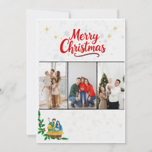 Elegante Religiöse Weihnachts- Drei-Foto- Familien Feiertagskarte