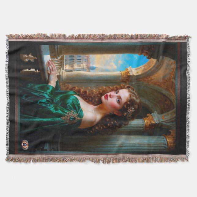 Elegante Renaissance-Frau in grünem Kleid Decke (Vorderseite)
