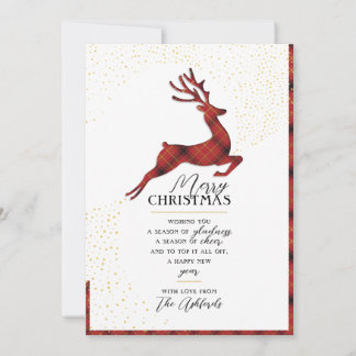 Elegante Rentier-Silhouette | Rot und Gold Karo Feiertagskarte