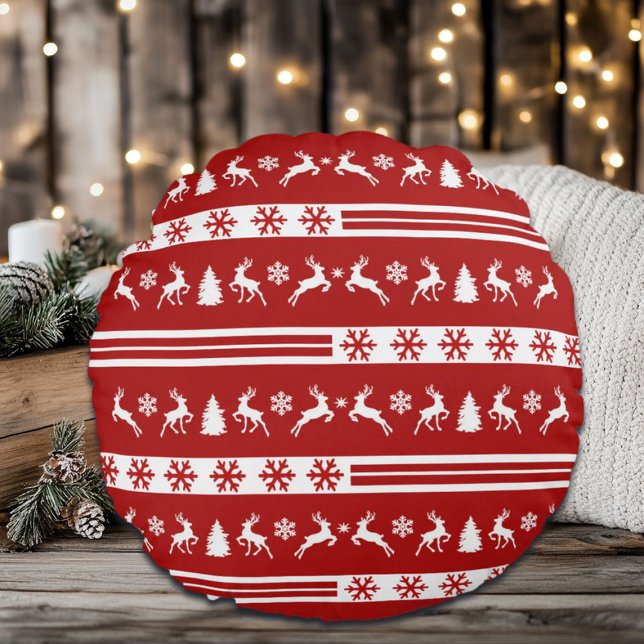 Elegante Rentiers Snowflakes Rundes Kissen (Von Creator hochgeladen)