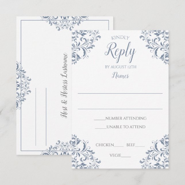 Elegante Reply Card - Nadine (Dusty Blue) Einladung (Vorne/Hinten)