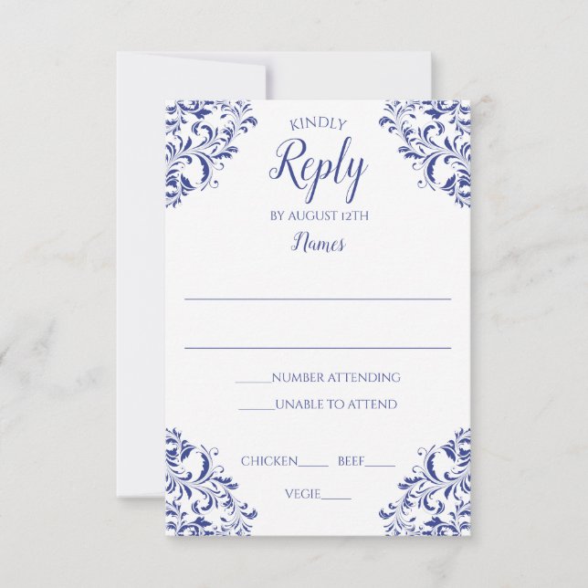 Elegante Reply Card - Nadine (Royal Blue) Einladung (Vorderseite)