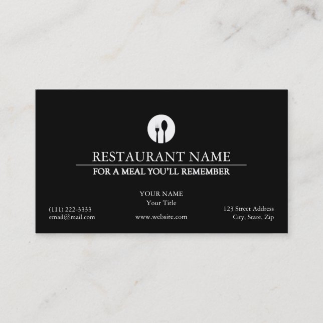 Elegante Restaurant Business Card Visitenkarte (Vorderseite)