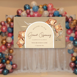 Elegante Retro Arch Blume Business Grand Opening Banner