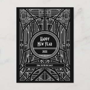 Elegante Retro-Art Deco Frohes Neues Jahr Postkarte