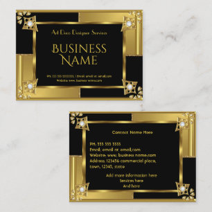 Elegante Retro-Art Deco Gold Schwarz Metall Visitenkarte