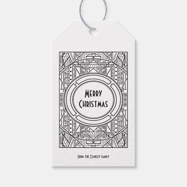 Elegante Retro Art Deko Weihnachten Geschenkanhänger (Vorderseite)