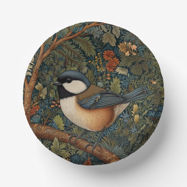 Elegante Retro-Art-Nouveau-Waldvogel Pappteller (Vorderseite)