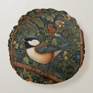 Elegante Retro-Art-Nouveau-Waldvogel Rundes Kissen