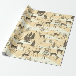 Elegante Retro Beige Cream Woodland Deer Geschenkpapier