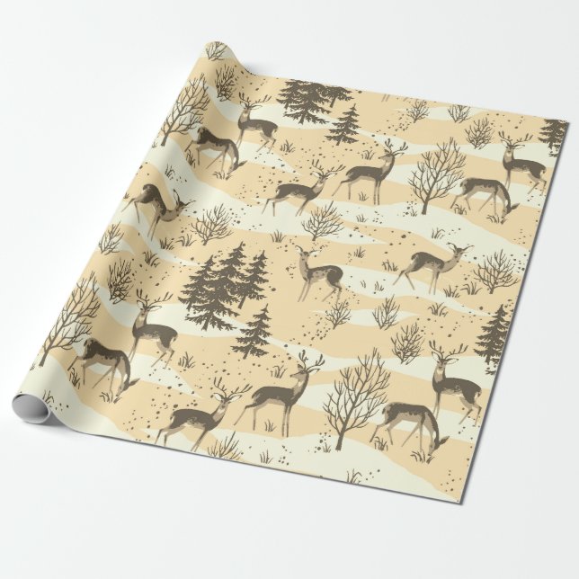 Elegante Retro Beige Cream Woodland Deer Geschenkpapier (Ungerollt)
