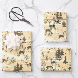 Elegante Retro Beige Cream Woodland Deer Geschenkpapier Set