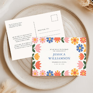 Elegante Retro-Blumen-Abschluss-Abschlussanzeige Postkarte