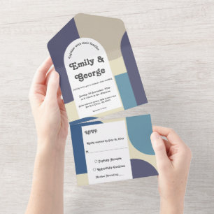 Elegante Retro Boho Pastel Colorful Groovy Wedding All In One Einladung