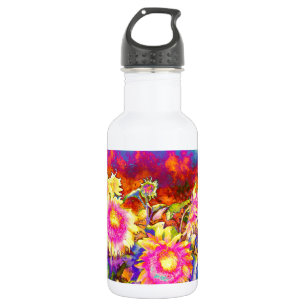 Elegante Retro-Boho Wasserfarben-Sonnenblumenfelde Trinkflasche