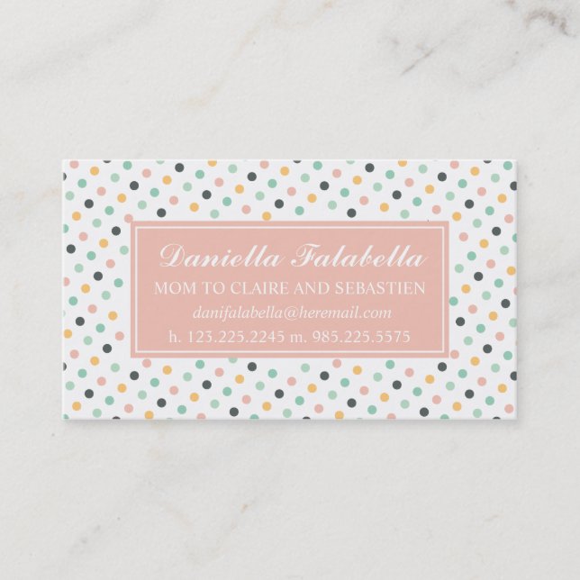 Elegante Retro Confetti-Polka-Punkt-Mama-nennende Telefonnummerkarte (Vorderseite)