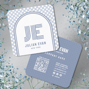 Elegante Retro Dusty Blue Monogram Business Card Quadratische Visitenkarte