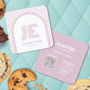 Elegante Retro Dusty Pink Monogram Business Card Quadratische Visitenkarte