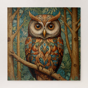 Elegante Retro-Eule Boho-Boheme-Waldgrün Puzzle