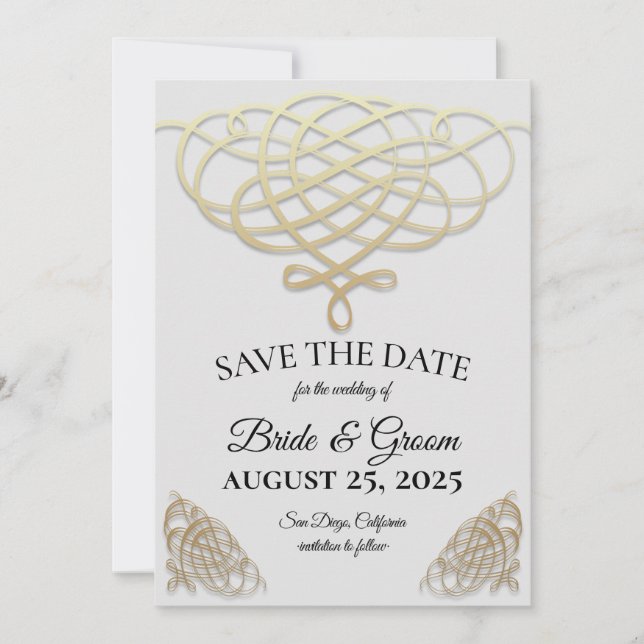 Elegante Retro Gold Swirl Save the Date Karte (Vorderseite)